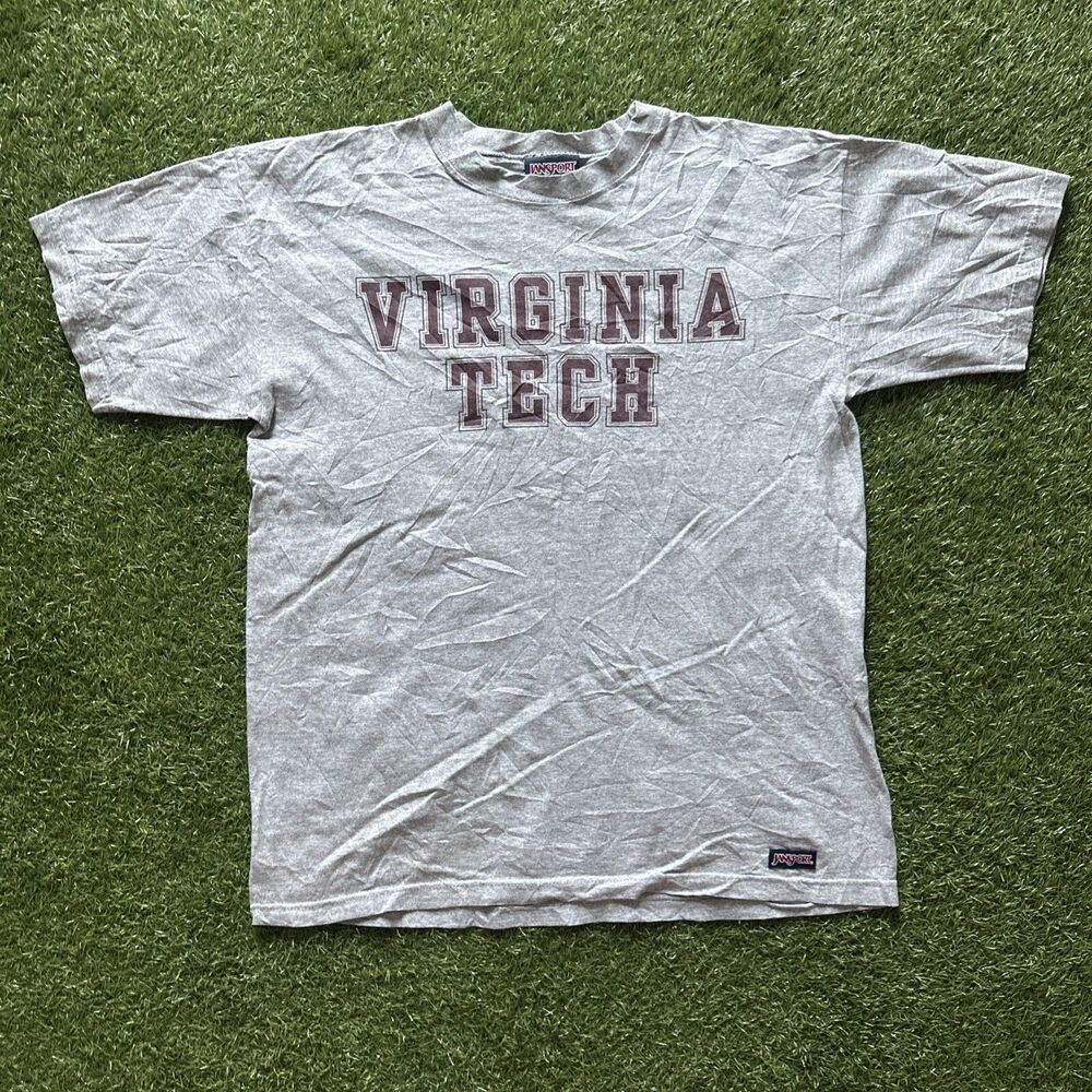 Vintage Y2K Virginia Tech Jansport Mens Large Gray Graphic Logo Tee Shirt USA